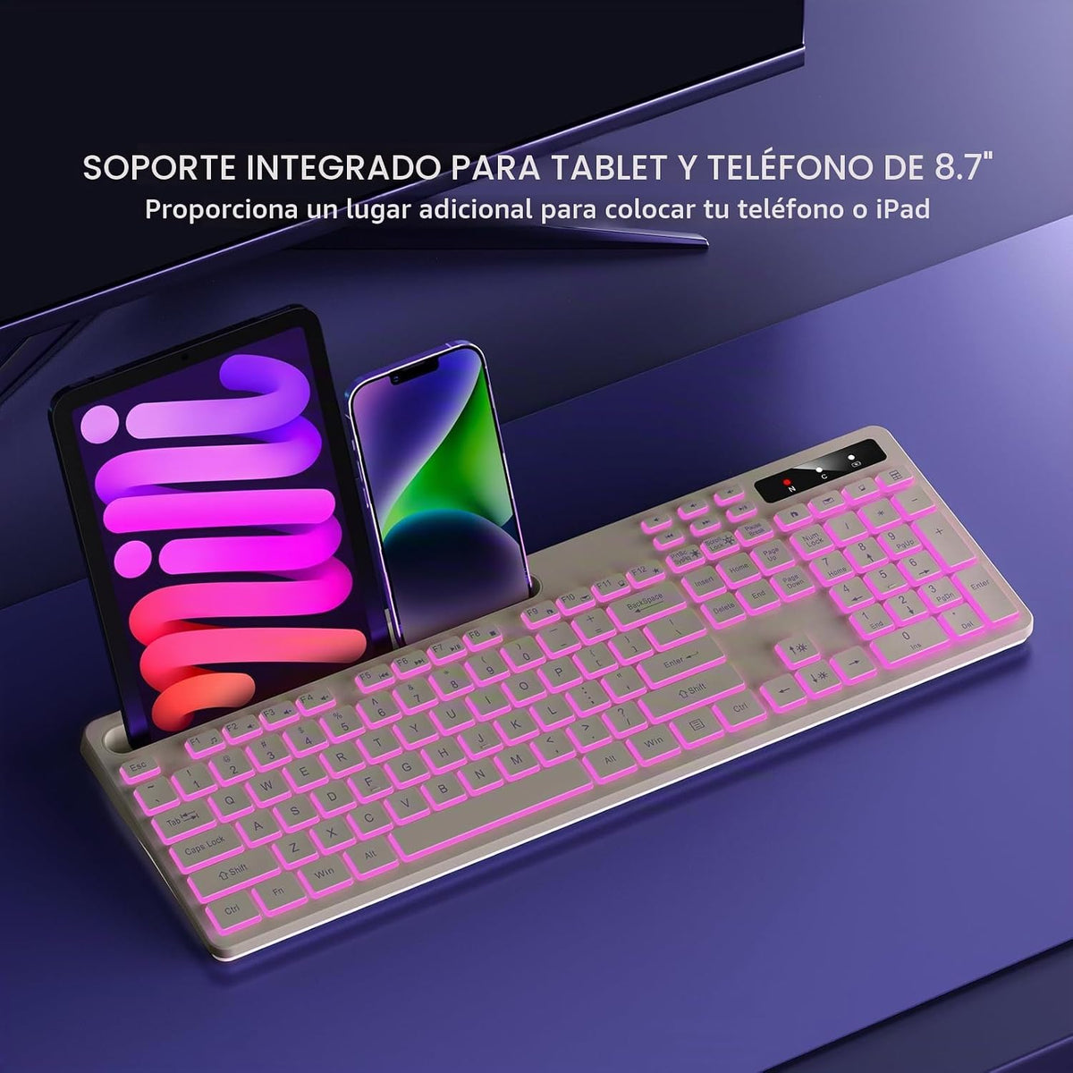 Soueto Teclado inalámbrico con retroiluminación RGB de 7 colores, t...