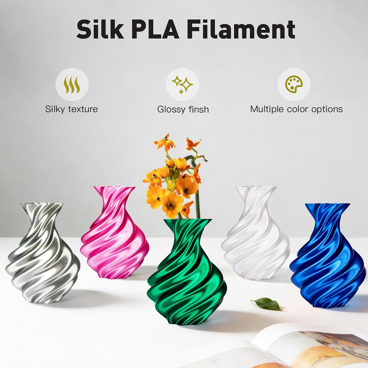 ERYONE Filamento de seda PLA+ de 0.07 in, brillante para impresora...