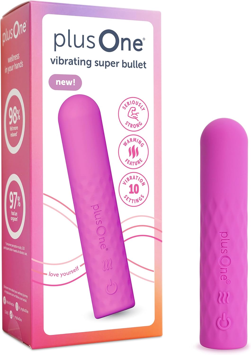 plusOne Super Bullet Massager - Resistente al agua, silicona, funci...