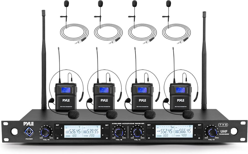Pyle Sistema de micrófono inalámbrico UHF de 4 canales con 4 micróf...