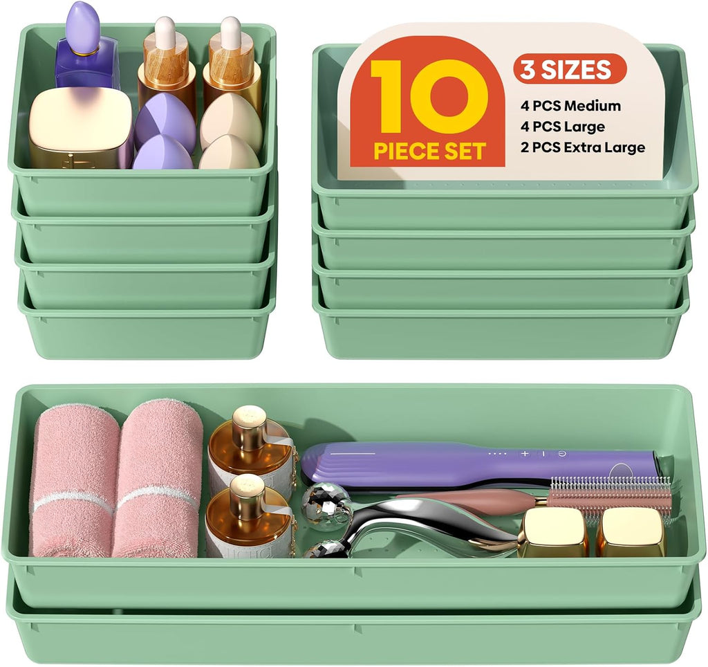 MLIKLU Juego de 10 organizadores de cajones de plástico de gran tam...