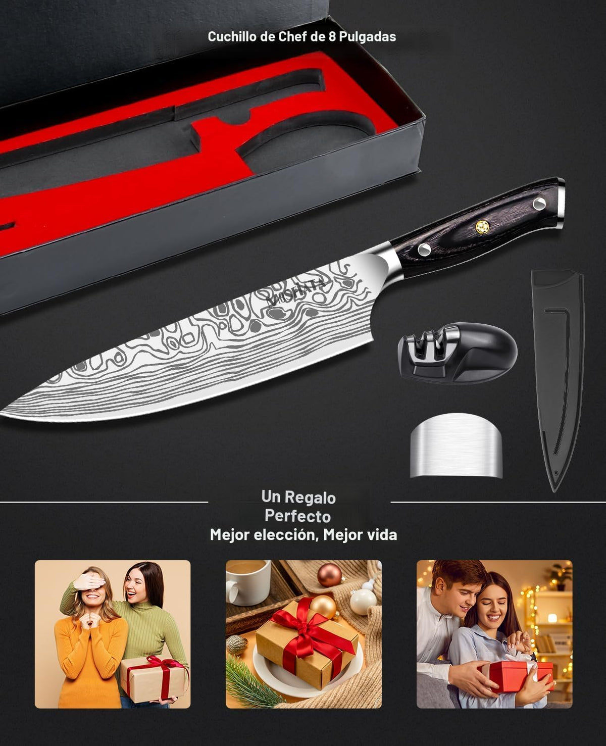 MOSFiATA - Cuchillo de chef profesional súper afilado de 8 pulgadas...