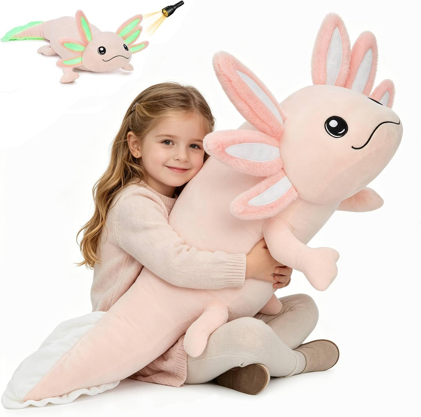 MaoGoLan Almohada de felpa de ajolote gigante, que brilla en la osc...