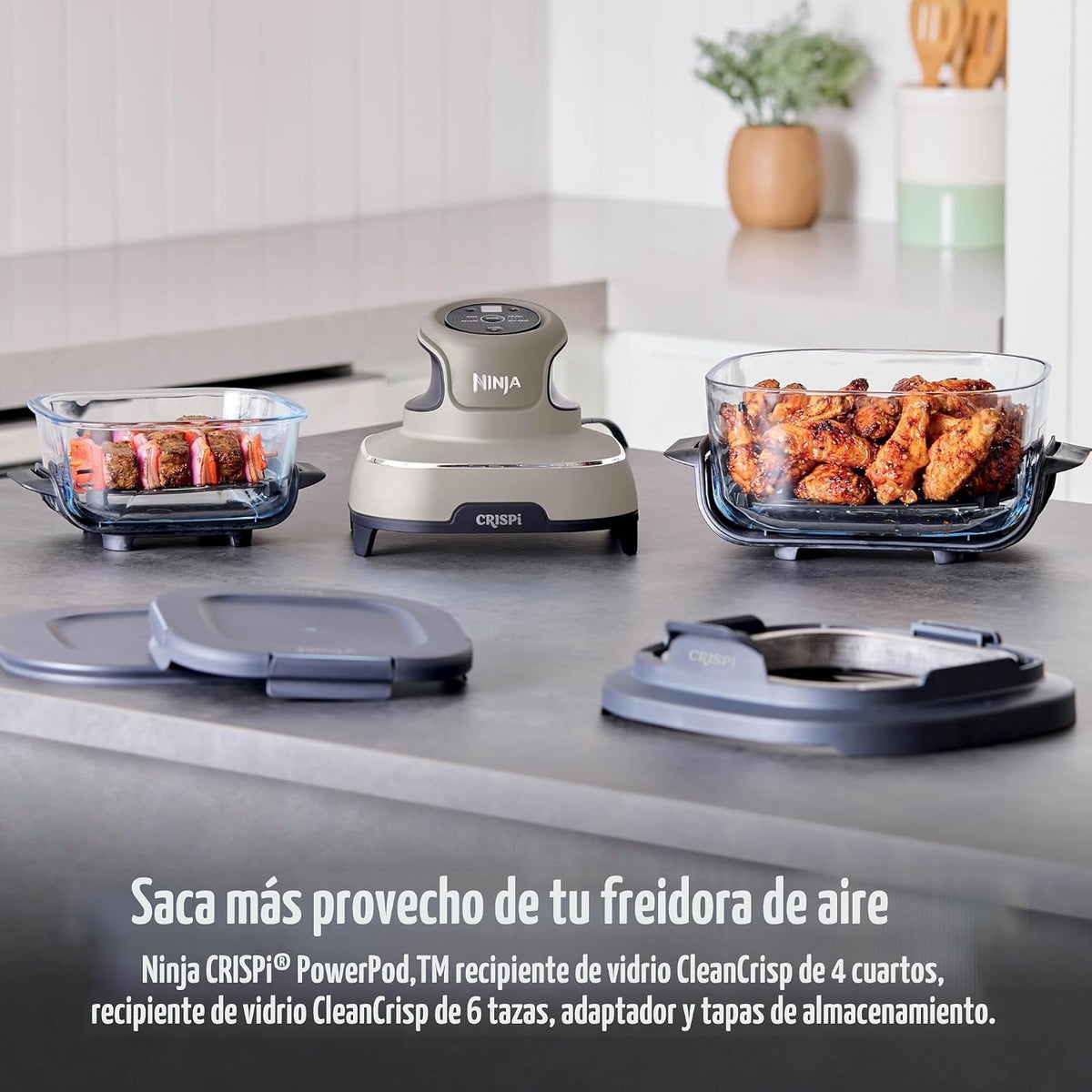 Ninja Freidora de aire de vidrio Crispi, 4 en 1, piedra, FN101ST |...