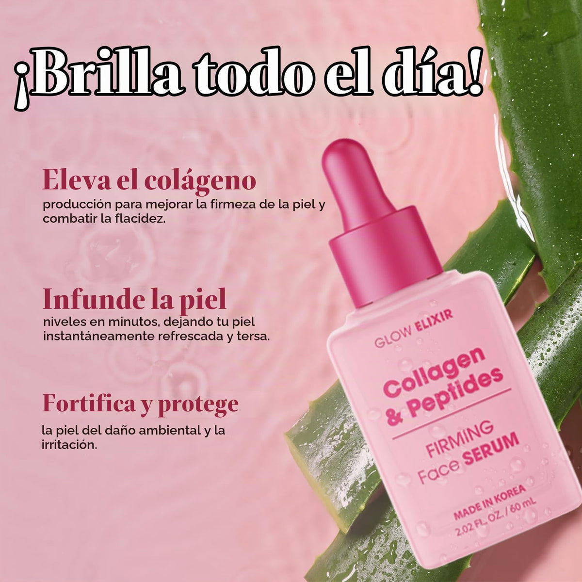 Glow Elixir Suero facial de colágeno y péptidos, suero reafirmante...