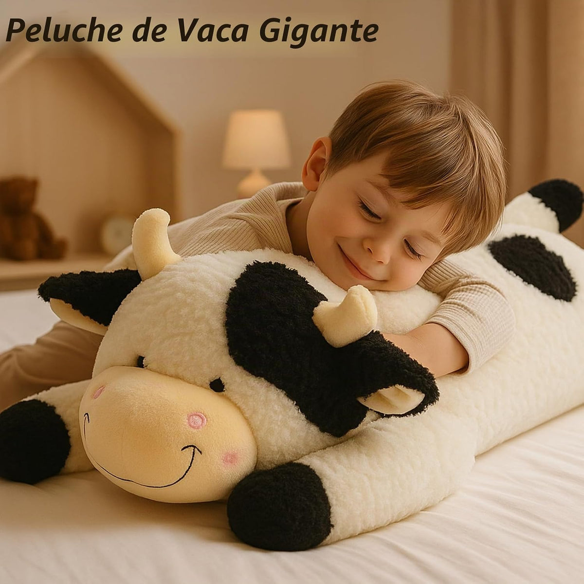 Easfan Vaca acostada de peluche grande para abrazar, juguete de alm...