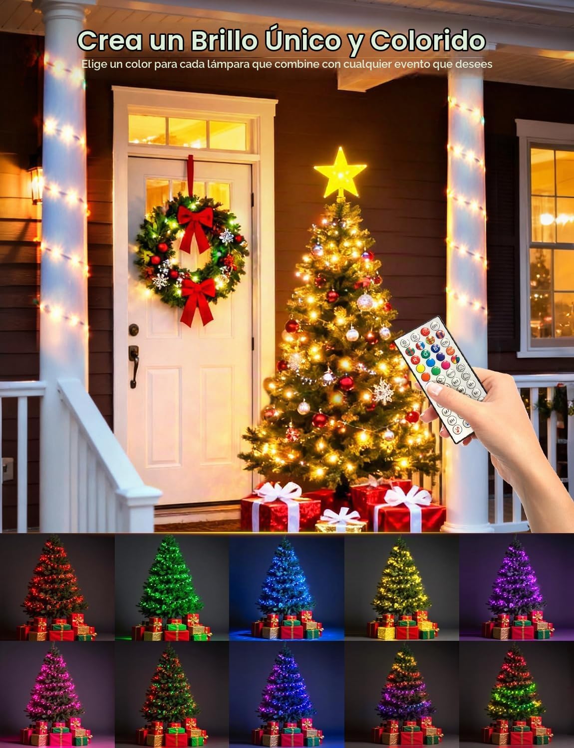 Luces de hadas inteligentes para árbol de Navidad de 98.4 pies, 300...