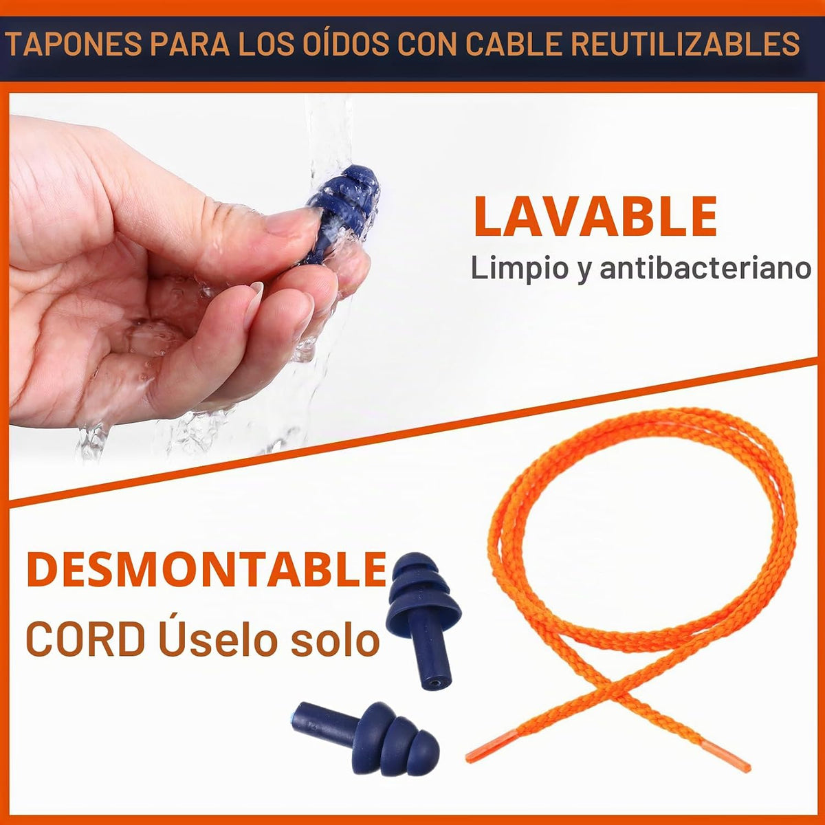 Xuhal - 200 pares de tapones de silicona con cable, color azul mari...