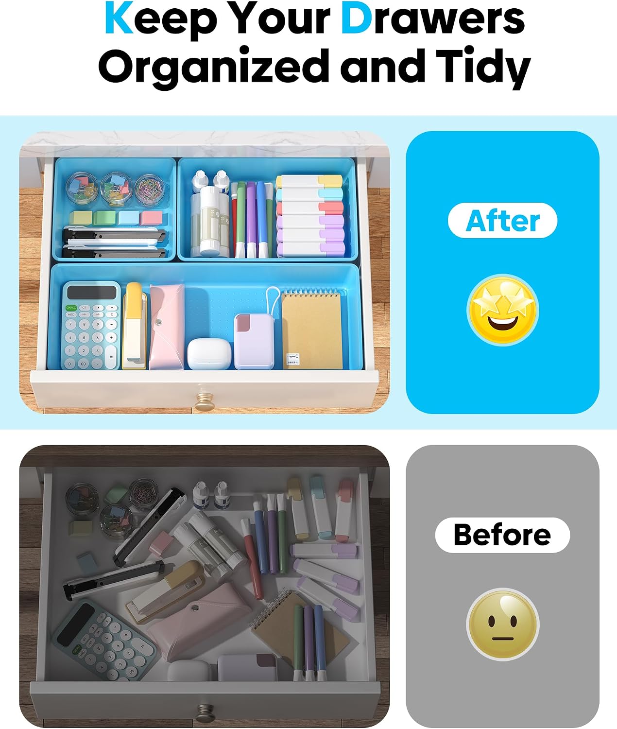 MLIKLU Juego de 10 organizadores de cajones de plástico de gran tam...
