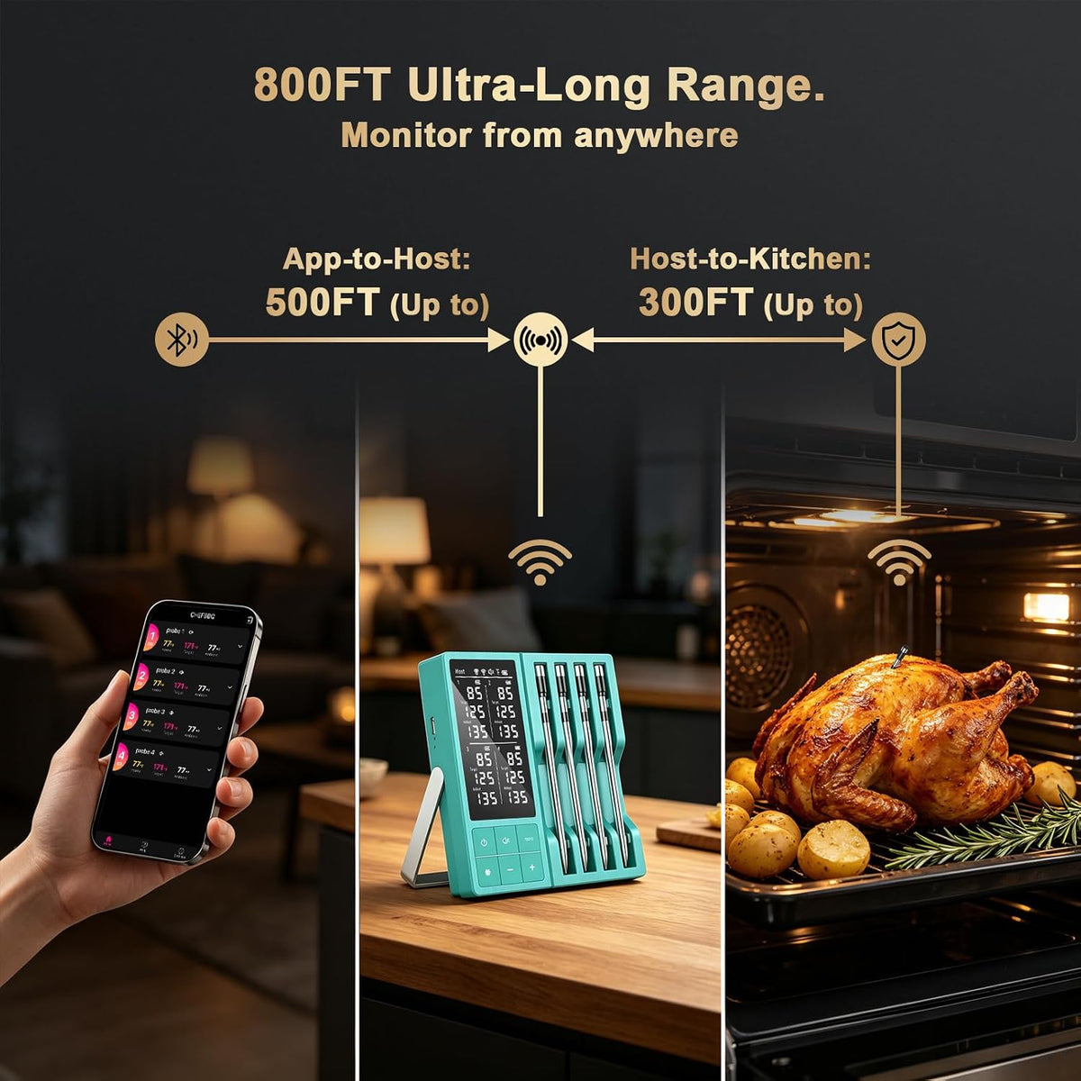 Termómetro digital inalámbrico para carne de 800 pies para barbacoa...