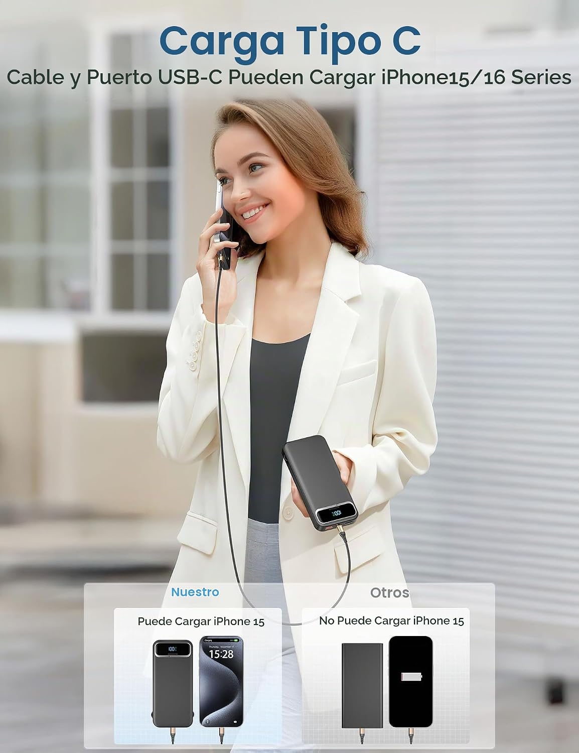 aonidi - Cargador portátil de 12000 mAh con cables integrados y enc...