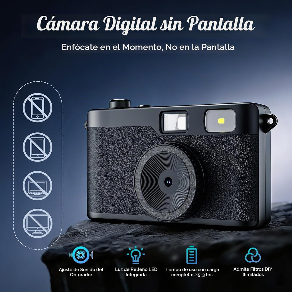 Cámara digital vintage, cámara digital reutilizable de 12 MP sin pa...