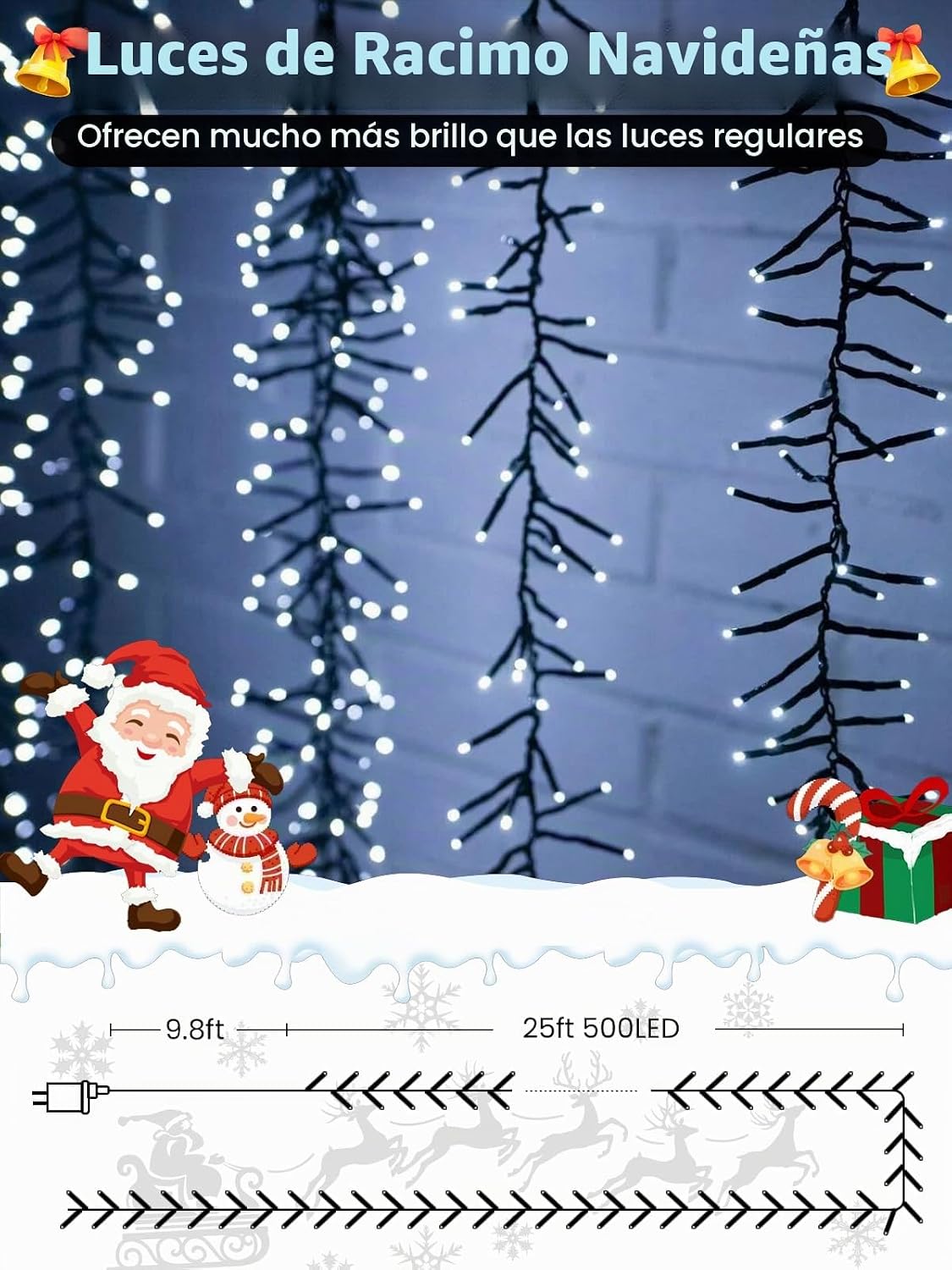 Guirnalda de luces navideñas de 25 pies, 500 luces LED con control...