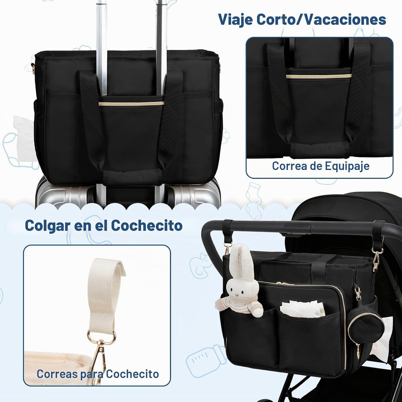 GDNasist Bolsa de pañales, bolsa de pañales de viaje de gran capaci...