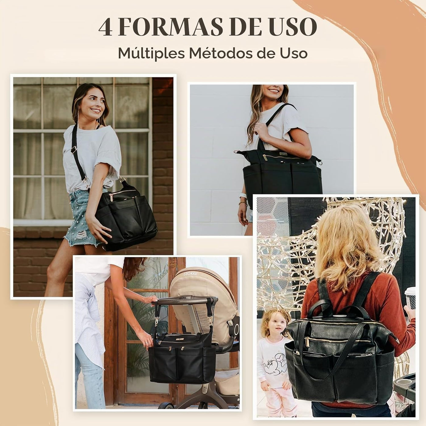 Miss Fong Bolso de cuero para pañales con almohadilla para cambiar,...
