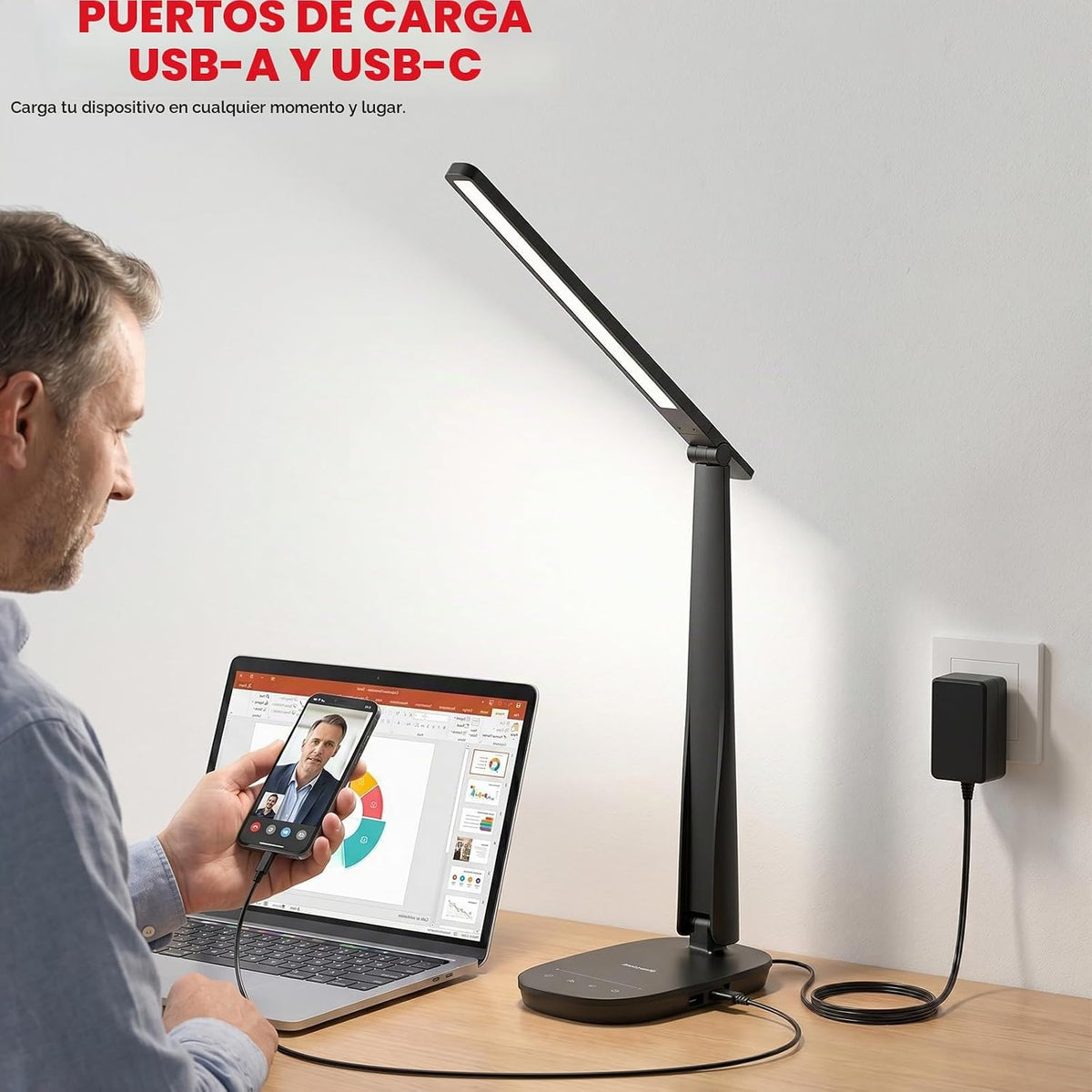 Honeywell Lámpara de escritorio LED para oficina en casa, luz de le...
