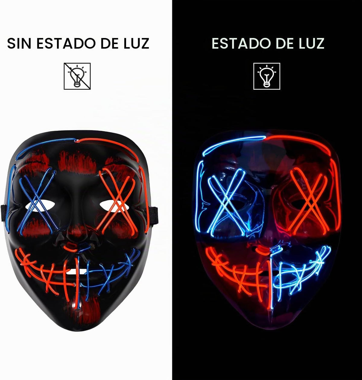BOMLY Máscara de miedo con luz de purga de Halloween, máscara LED d...