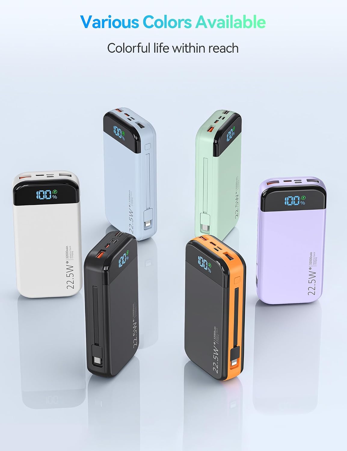 Banco de baterías para teléfono 32000 mAh 22,5 W con cables integra...