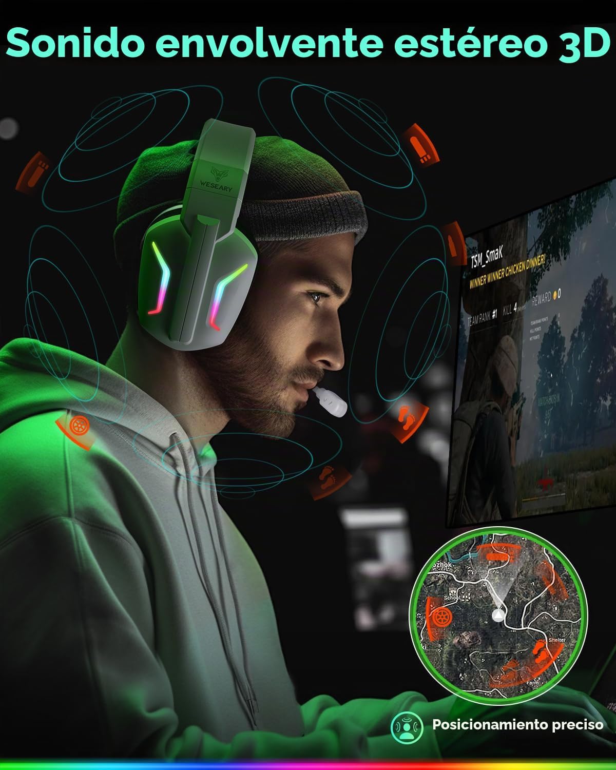 WESEARY Auriculares inalámbricos para juegos con micrófono para PS5...