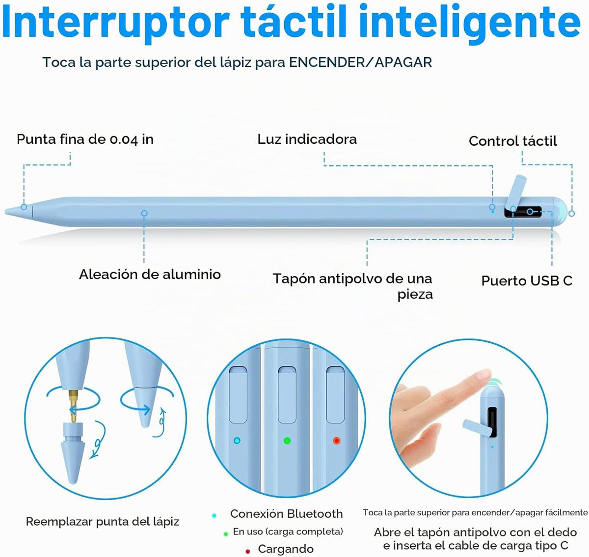 Lápiz capacitivo para iPad 2018-2025 con rechazo de palma, lápiz Ap...