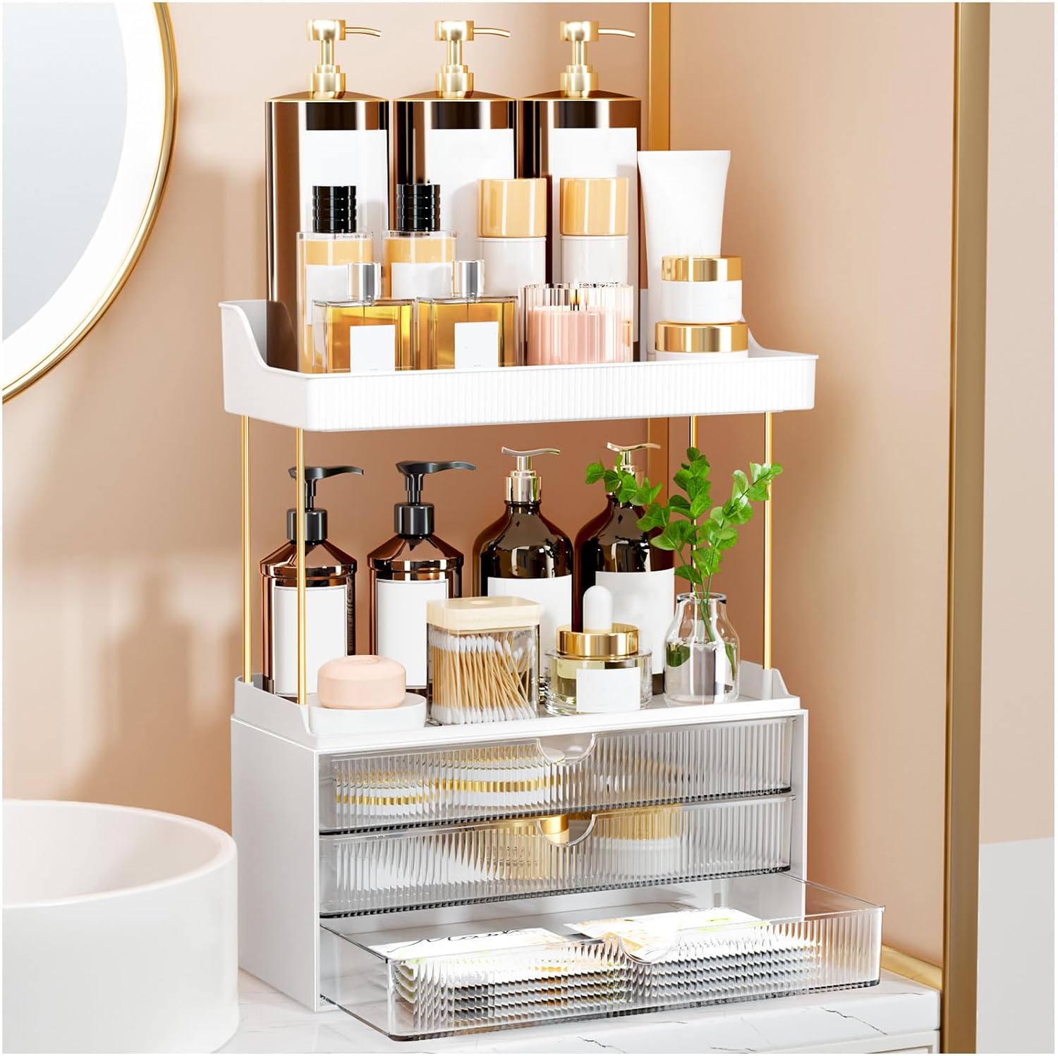 Organizador de encimera de baño de 3 cajones, organizador de maquil...