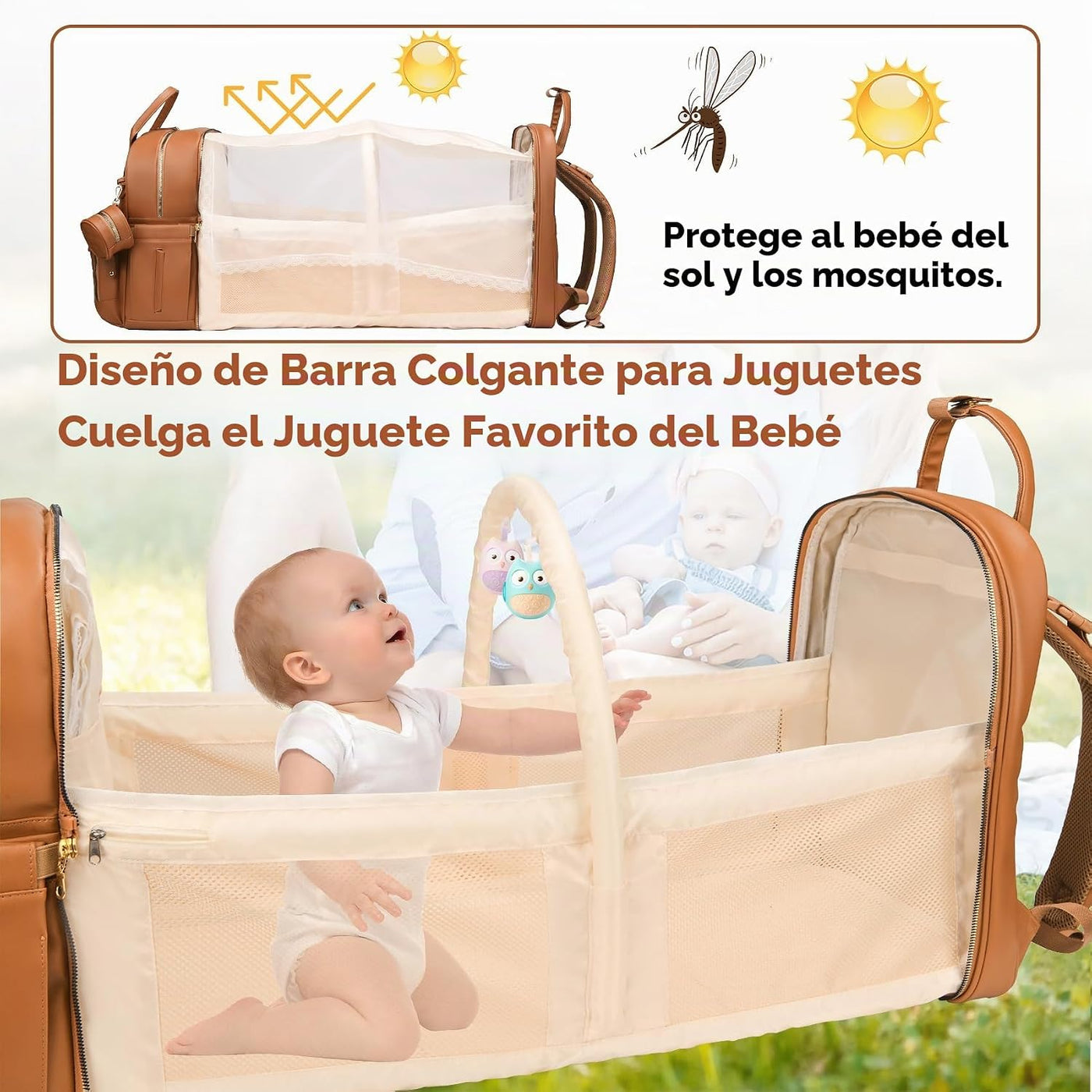ANWTOTU Mochila de cuero para pañales para bebés con cambiador (mar...