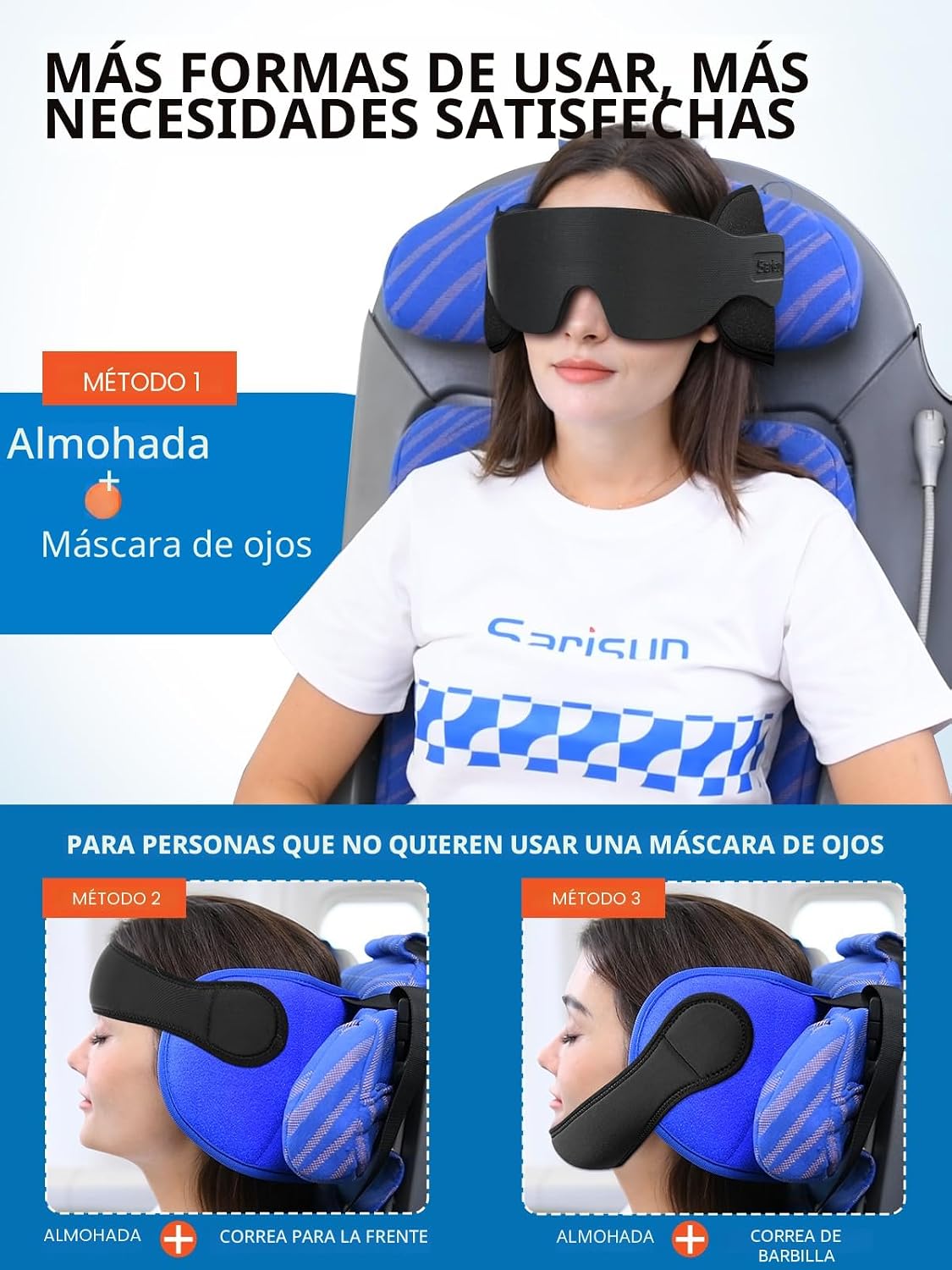 SARISUN Almohada de viaje con correa para la barbilla, soporte esta...
