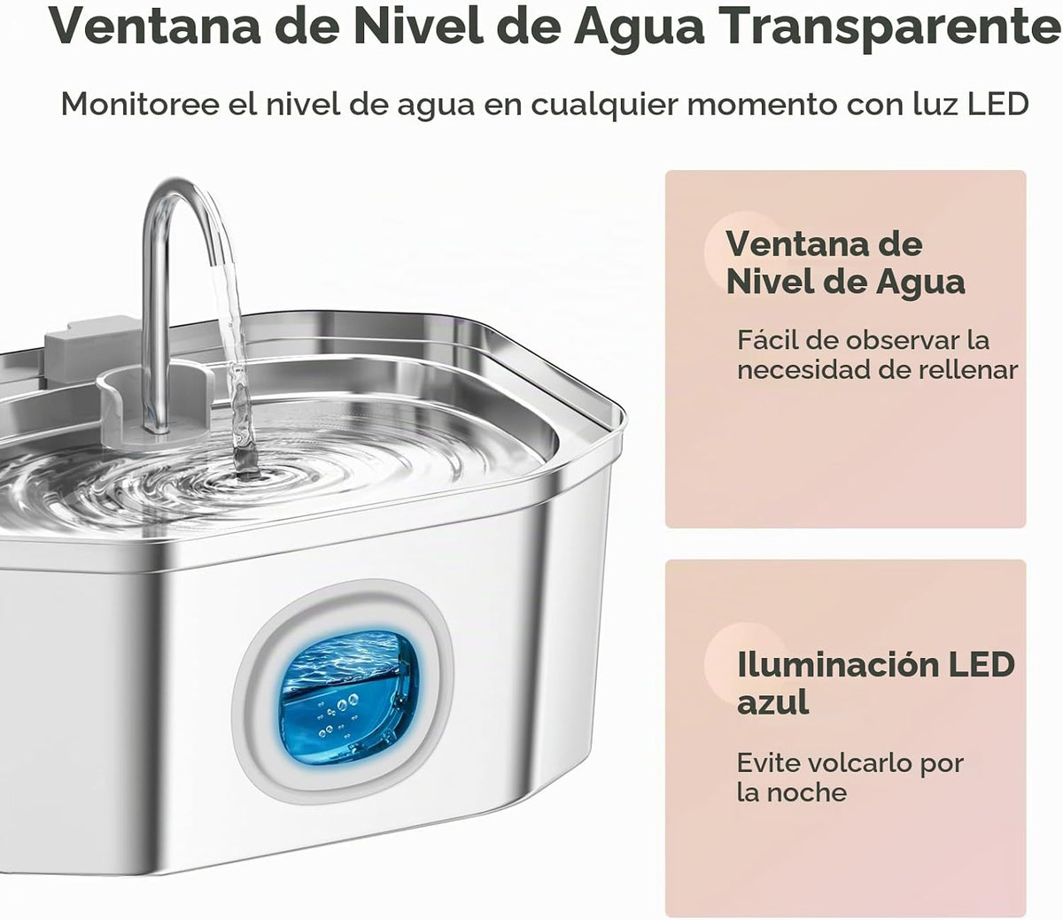Fuente de Agua para Gatos de Acero Inoxidable 108oz\/3.2L, APAUK Fu...