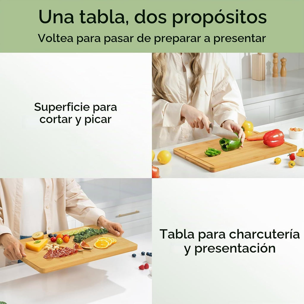 Keechee Kitchen Essentials Tabla de cortar de bambú natural XL con...