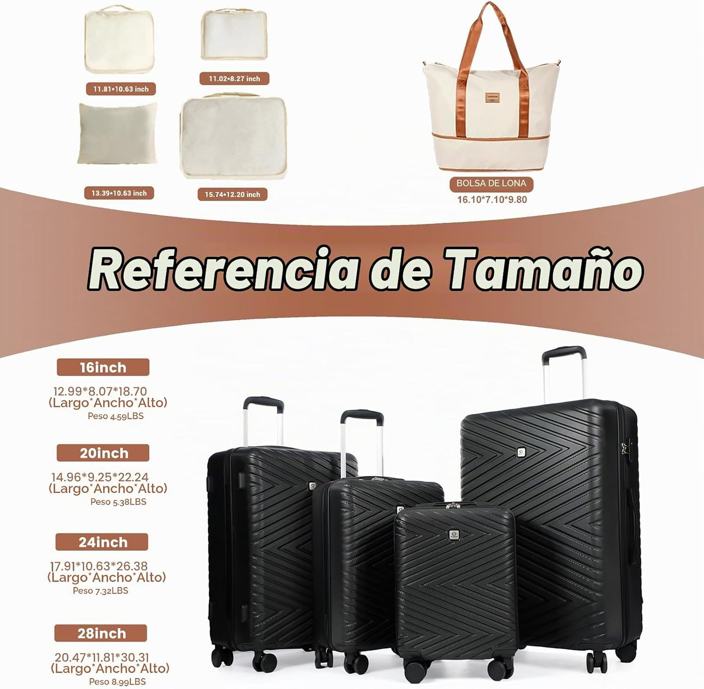 Travelhouse Juego de equipaje, maletas rígidas expandibles de 24 pu...