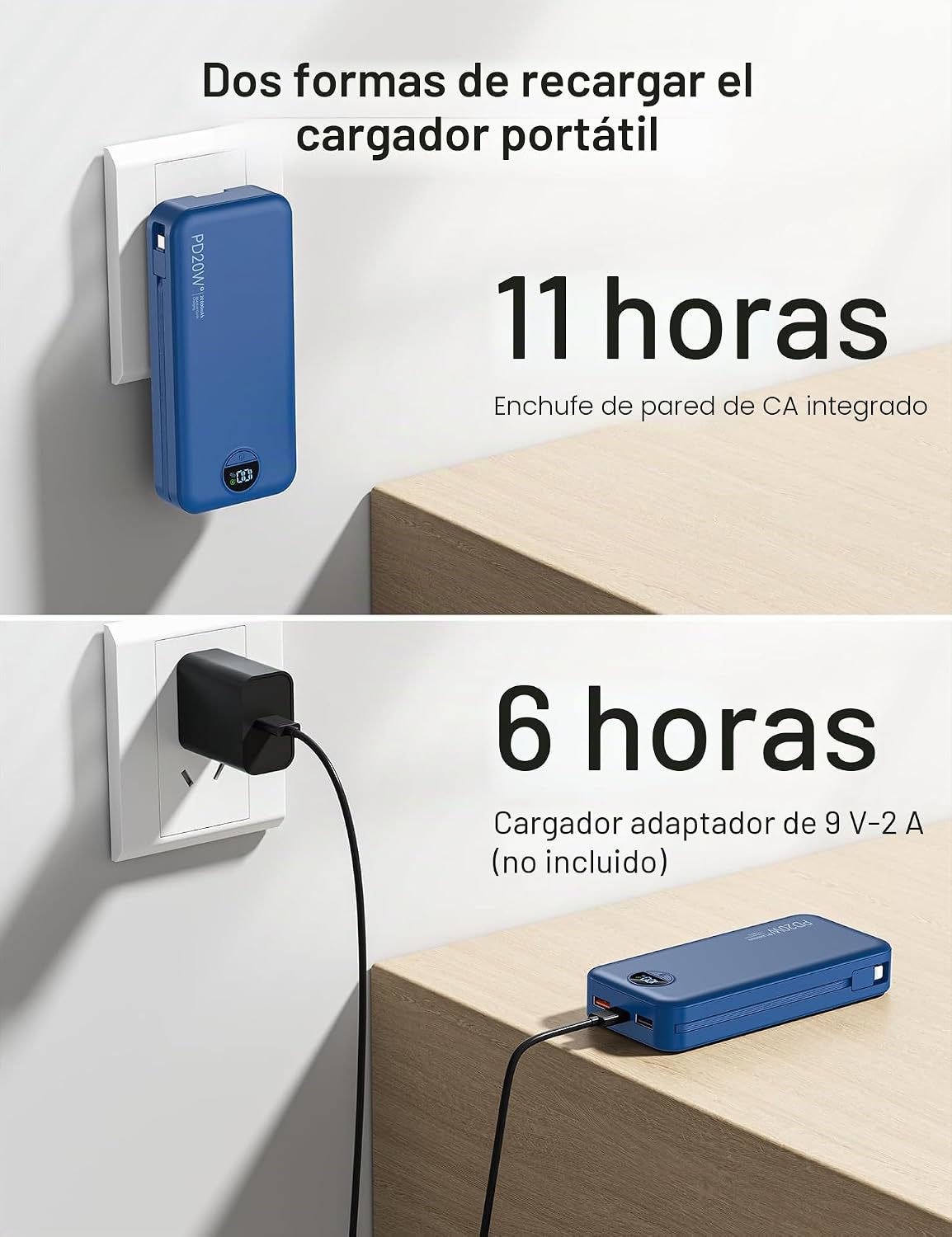 Cargador portátil Power Bank 20000mAh con cables integrados y enchu...