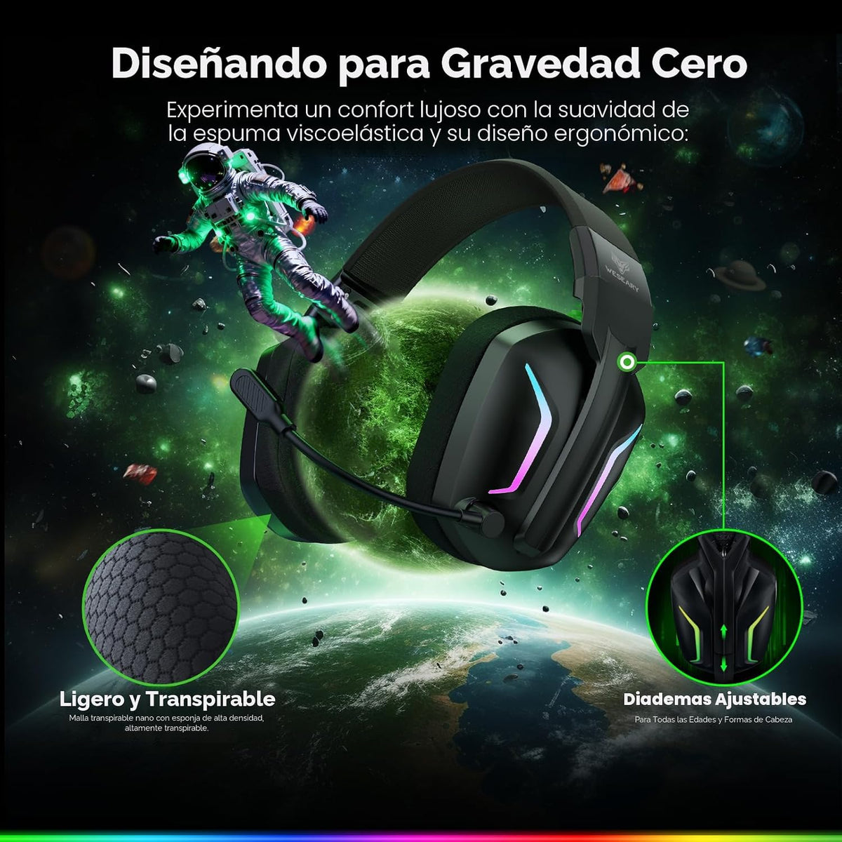 WESEARY Auriculares inalámbricos para juegos para PS5, PS4, PC, Swi...