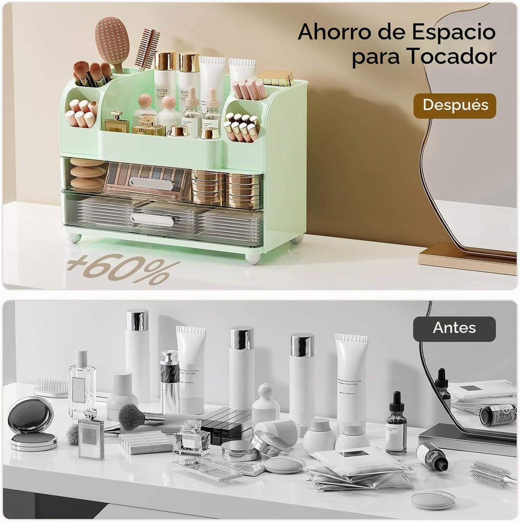 UFORU Organizador de maquillaje para tocador con 2 cajones grandes,...