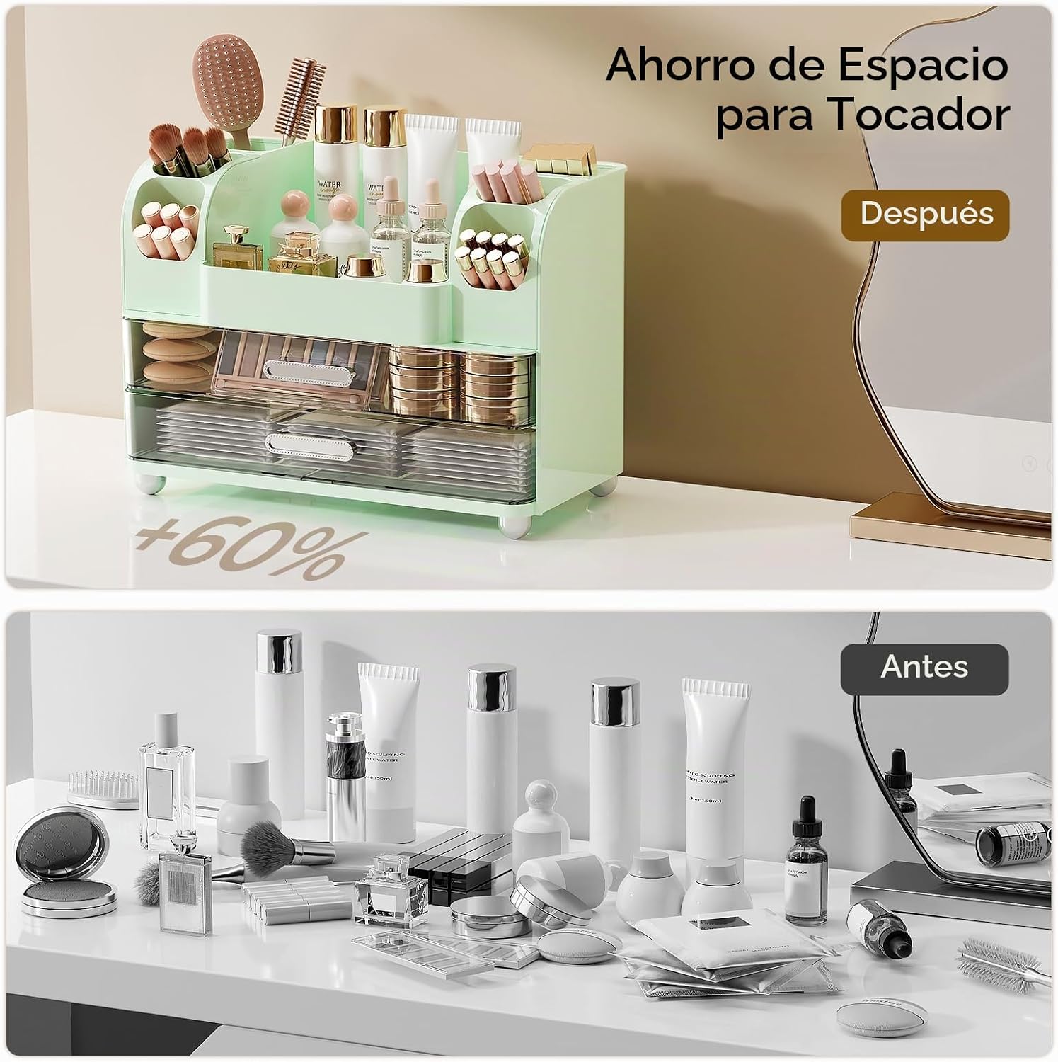 UFORU Organizador de maquillaje para tocador con 2 cajones grandes,...