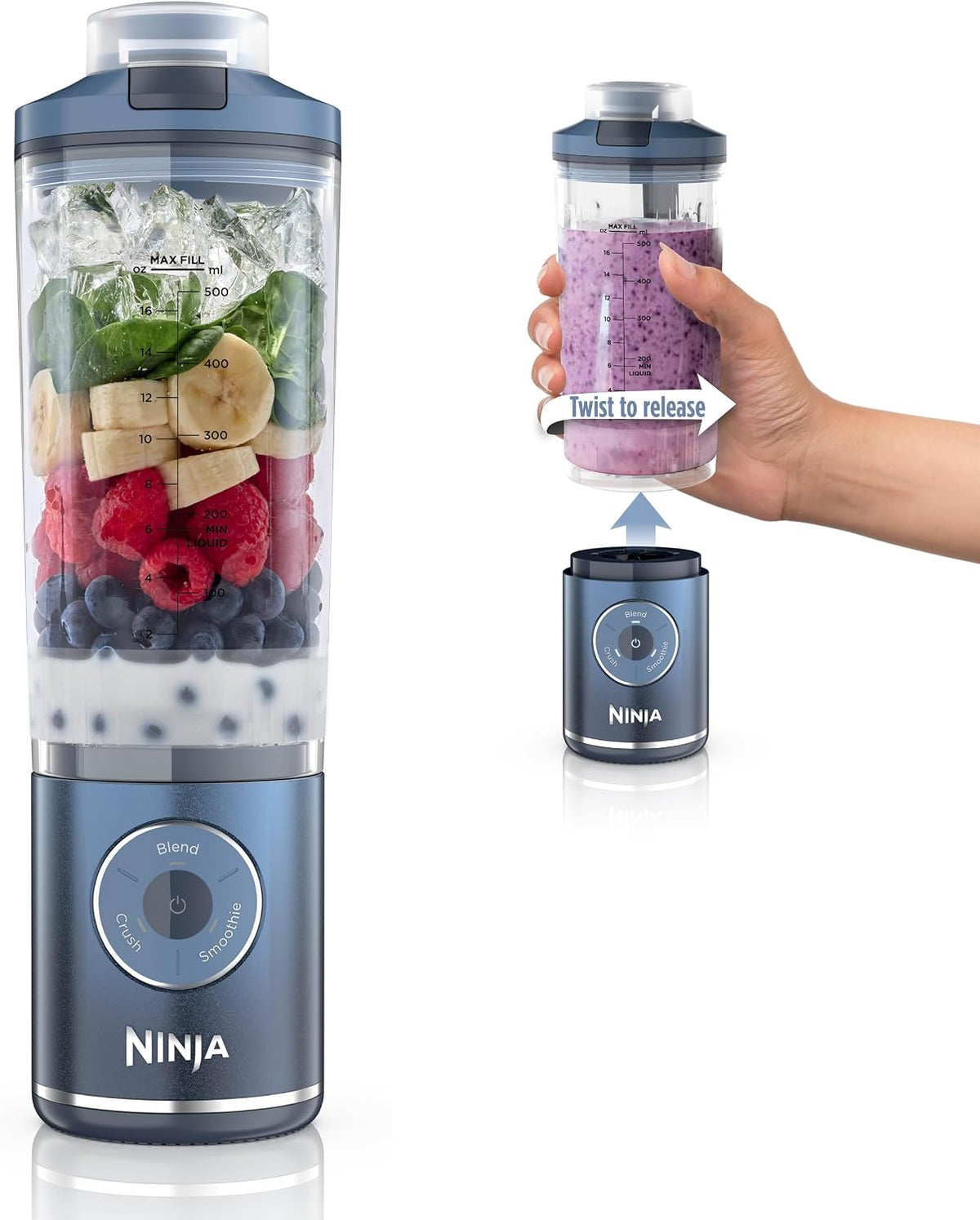 Ninja Blast Max, licuadora portátil + Twist &amp; Go, batido person...