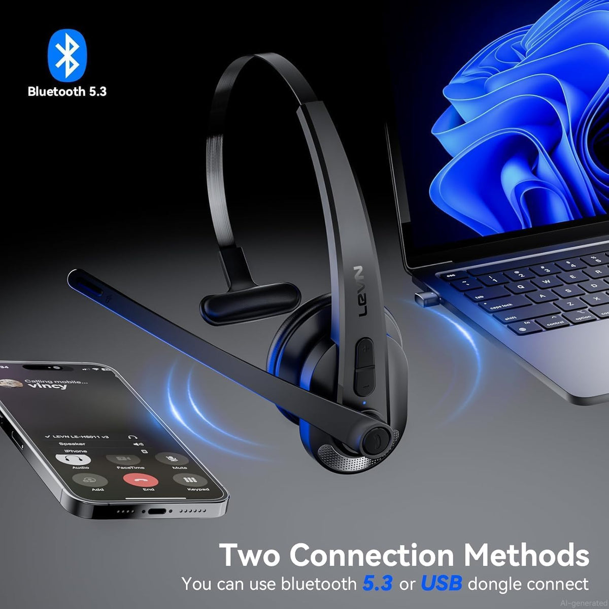 Auriculares inalámbricos con micrófono para el trabajo, auriculares...