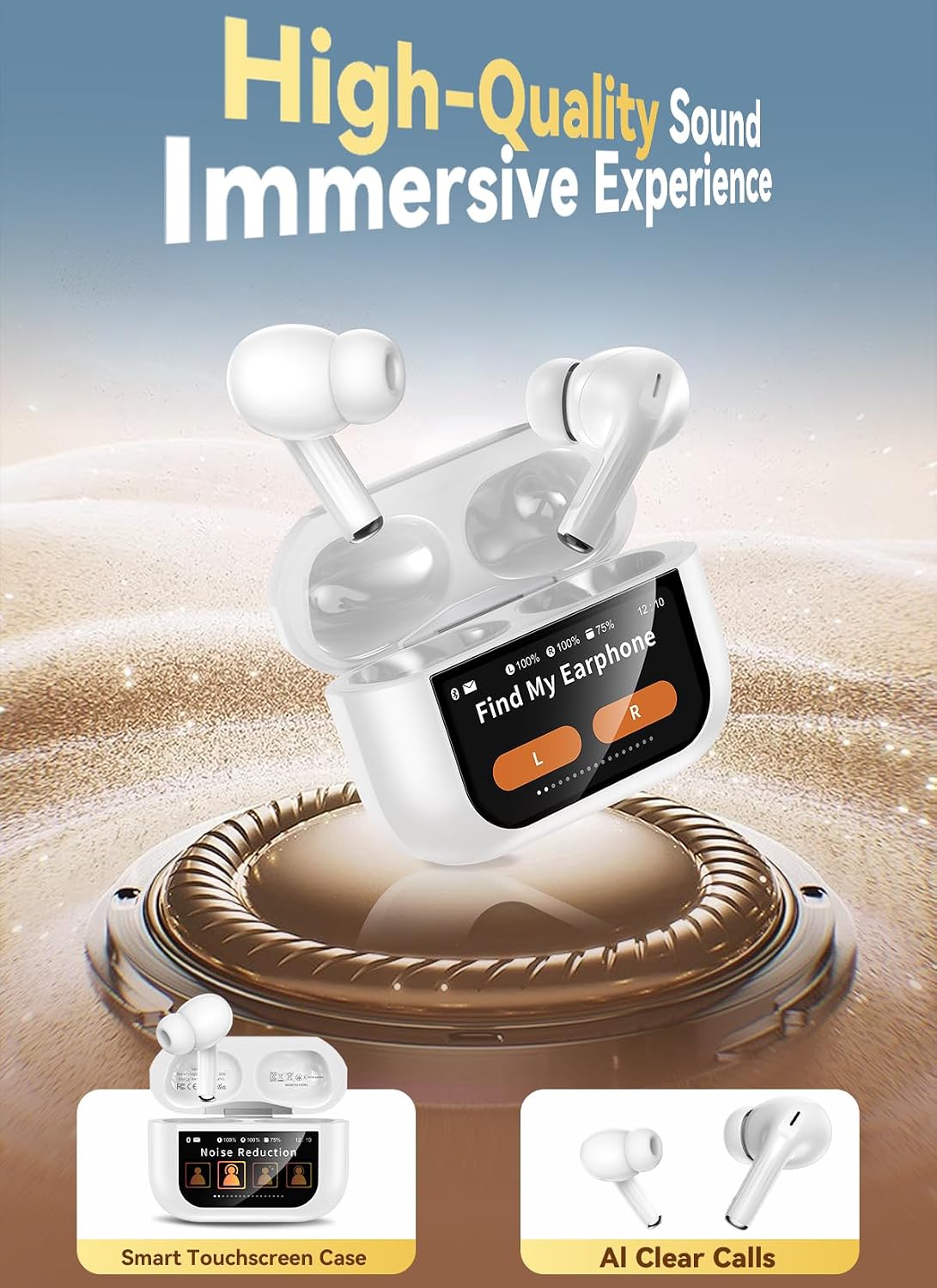 Auriculares inalámbricos, auriculares inteligentes con pantalla tác...