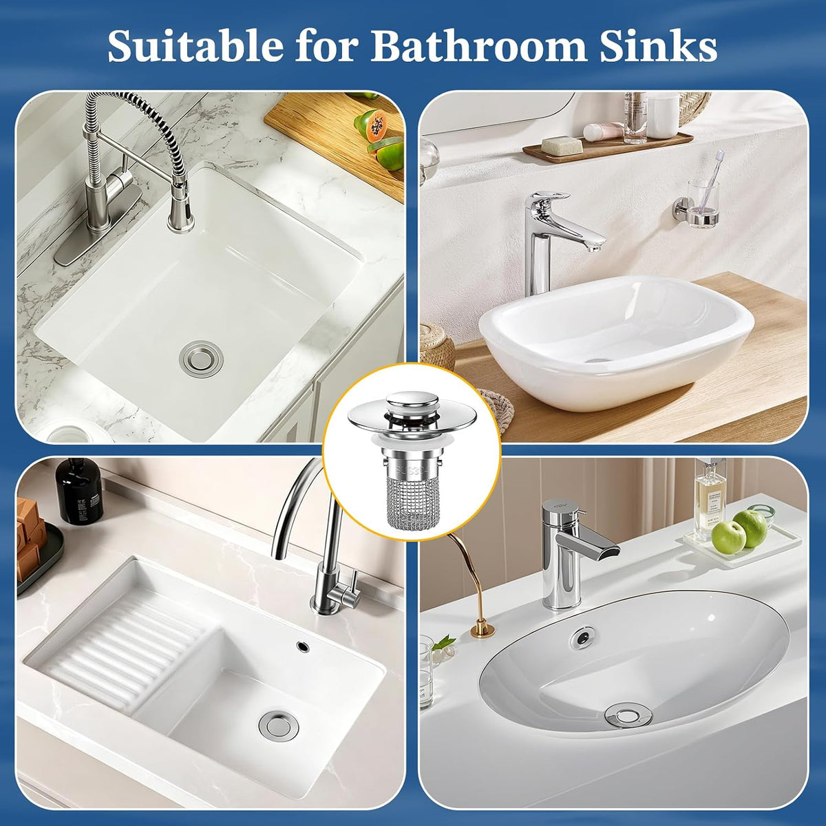 STILLM Colador de drenaje para fregadero de baño, tapón desplegable...