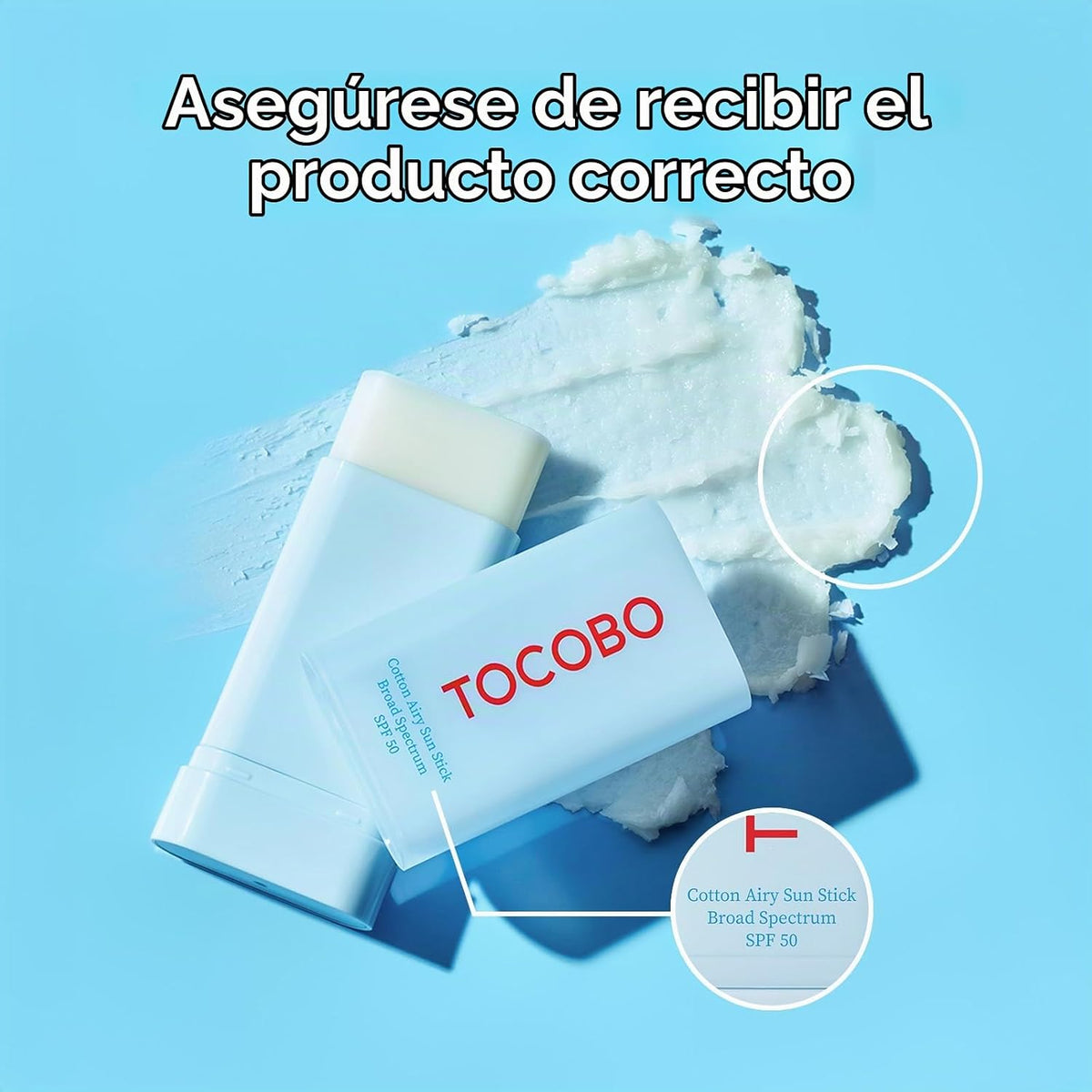 TOCOBO Cotton Airy Sun Stick SPF 50 - Protector solar mate coreano...