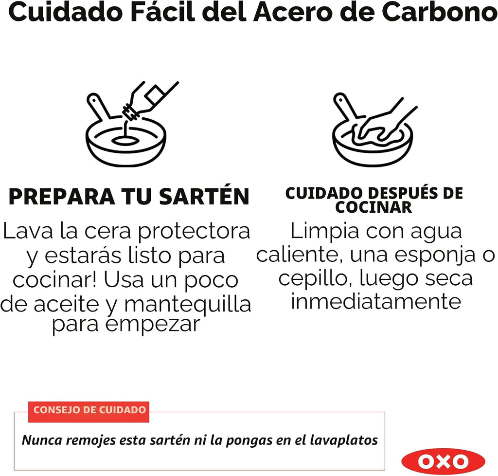 OXO Sartén de acero al carbono pre-sazonado obsidiana, sartén de 8...