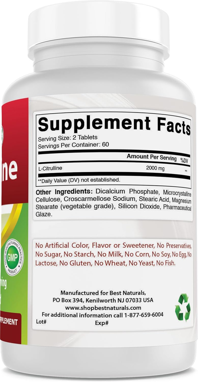 Best Naturals L-Citrulina 2000 mg\/porción - Sin OMG - Sin gluten -...