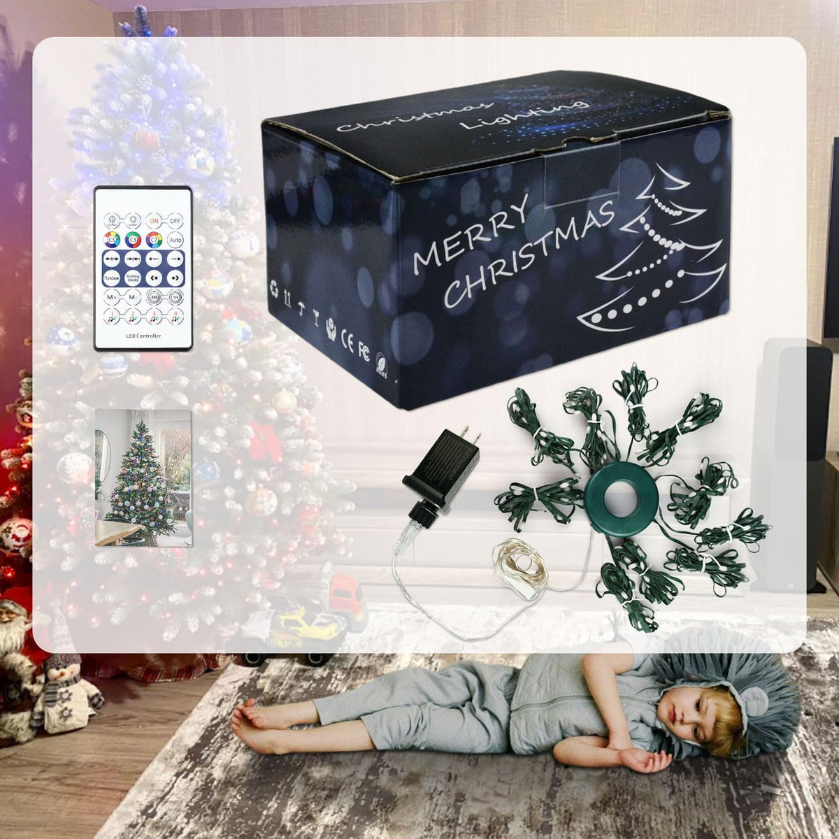 Luces LED inteligentes de cadena para árbol de Navidad con aplicaci...