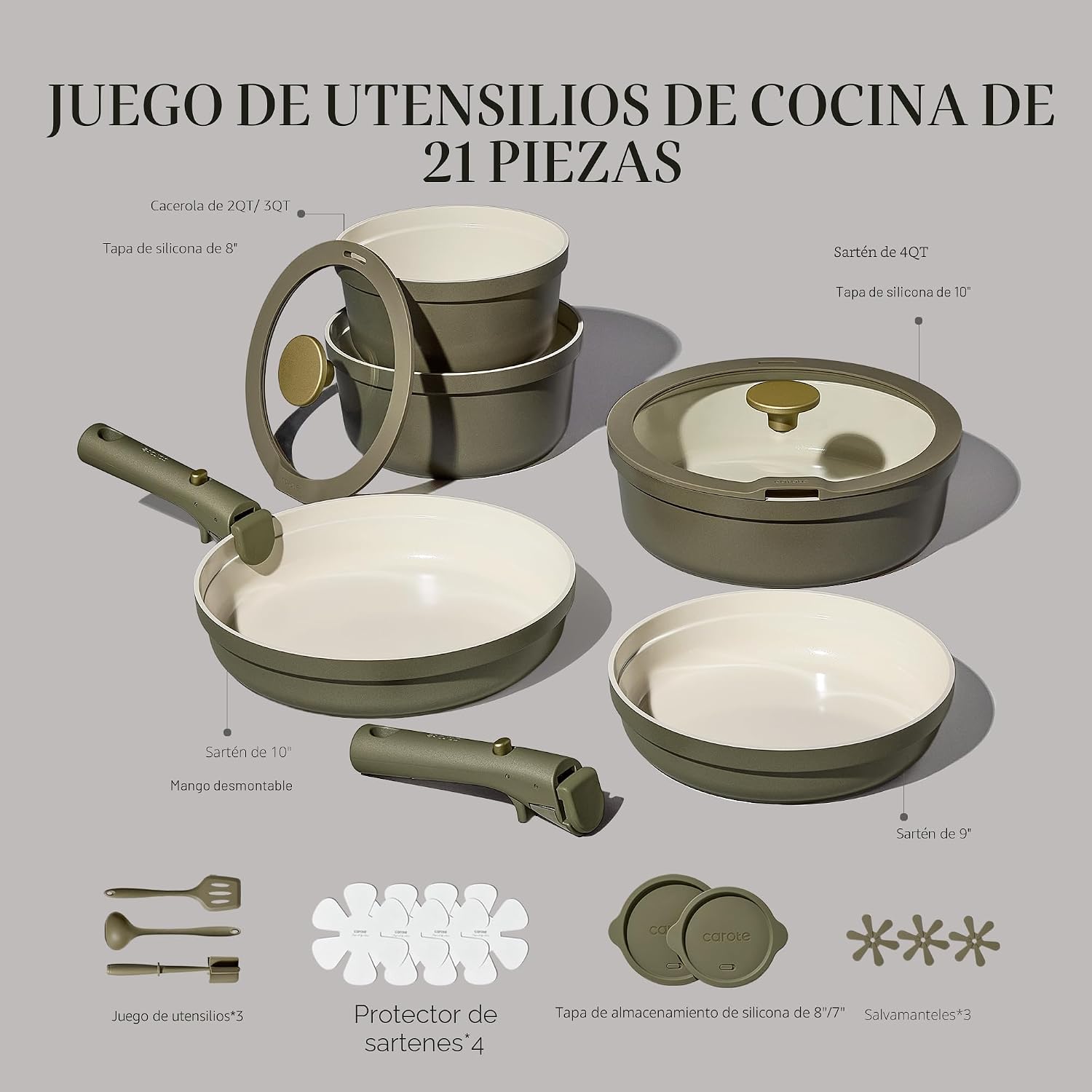CAROTE Sistemas de utensilios de cocina de cerámica, ollas y sarten...