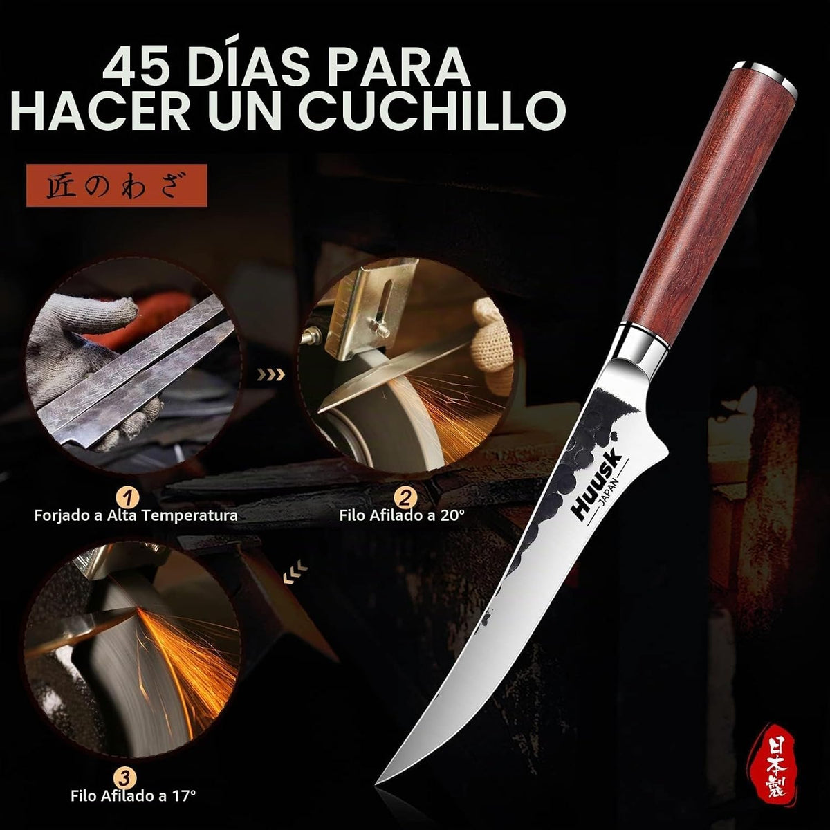 Huusk - Cuchillo para deshuesar, forjado a mano, cuchillo de filete...