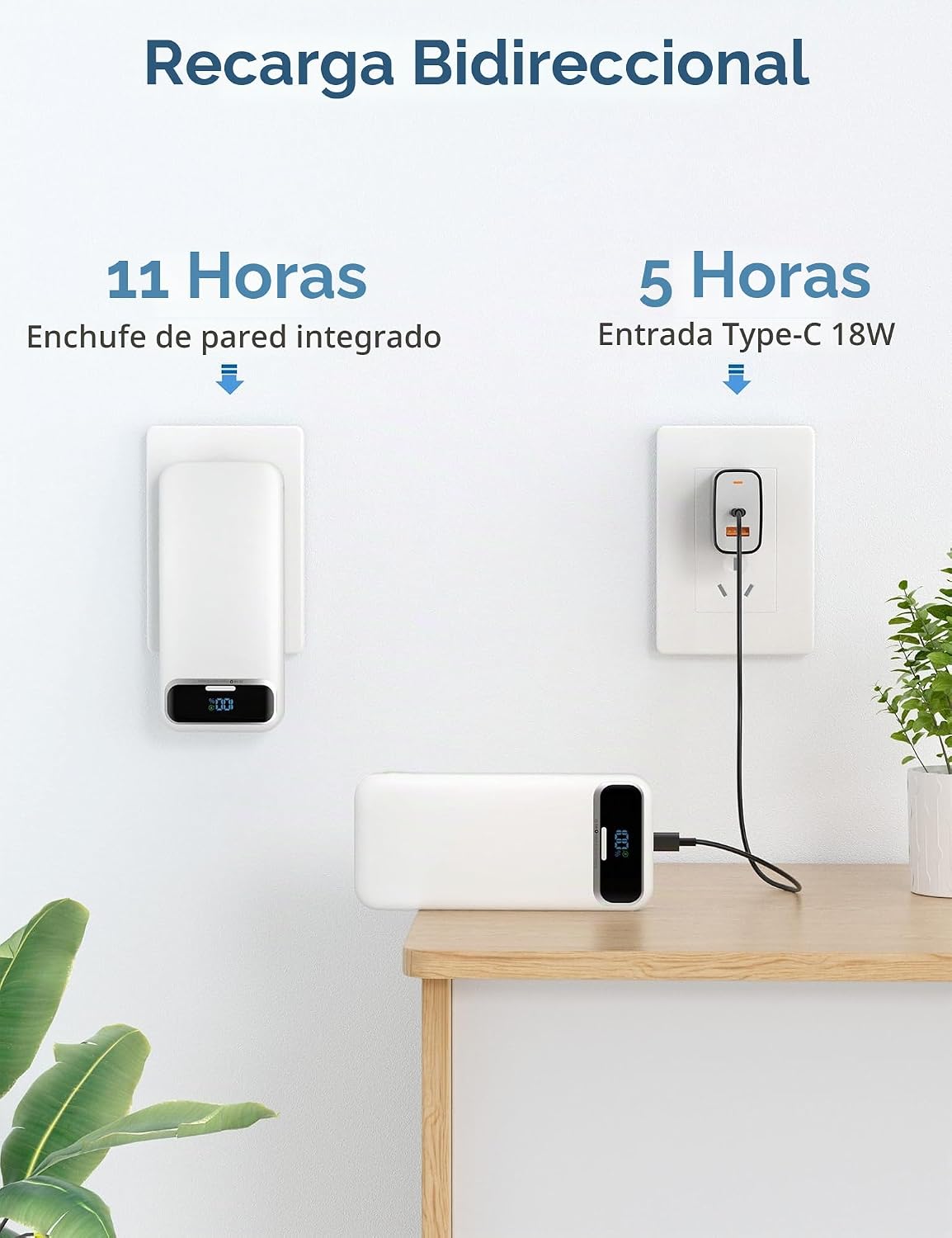 aonidi Cargador portátil de 20000 mAh con cables incorporados y enc...
