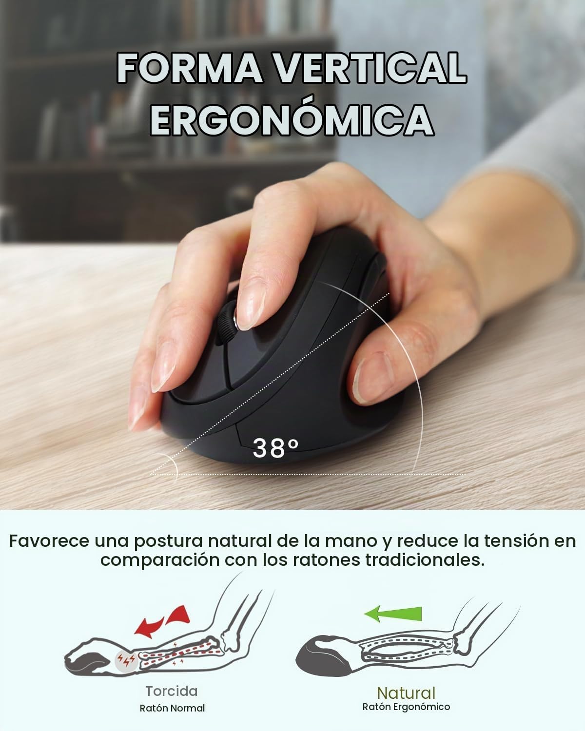 Perixx PERIMICE-719RX - Ratón ergonómico recargable inalámbrico de...