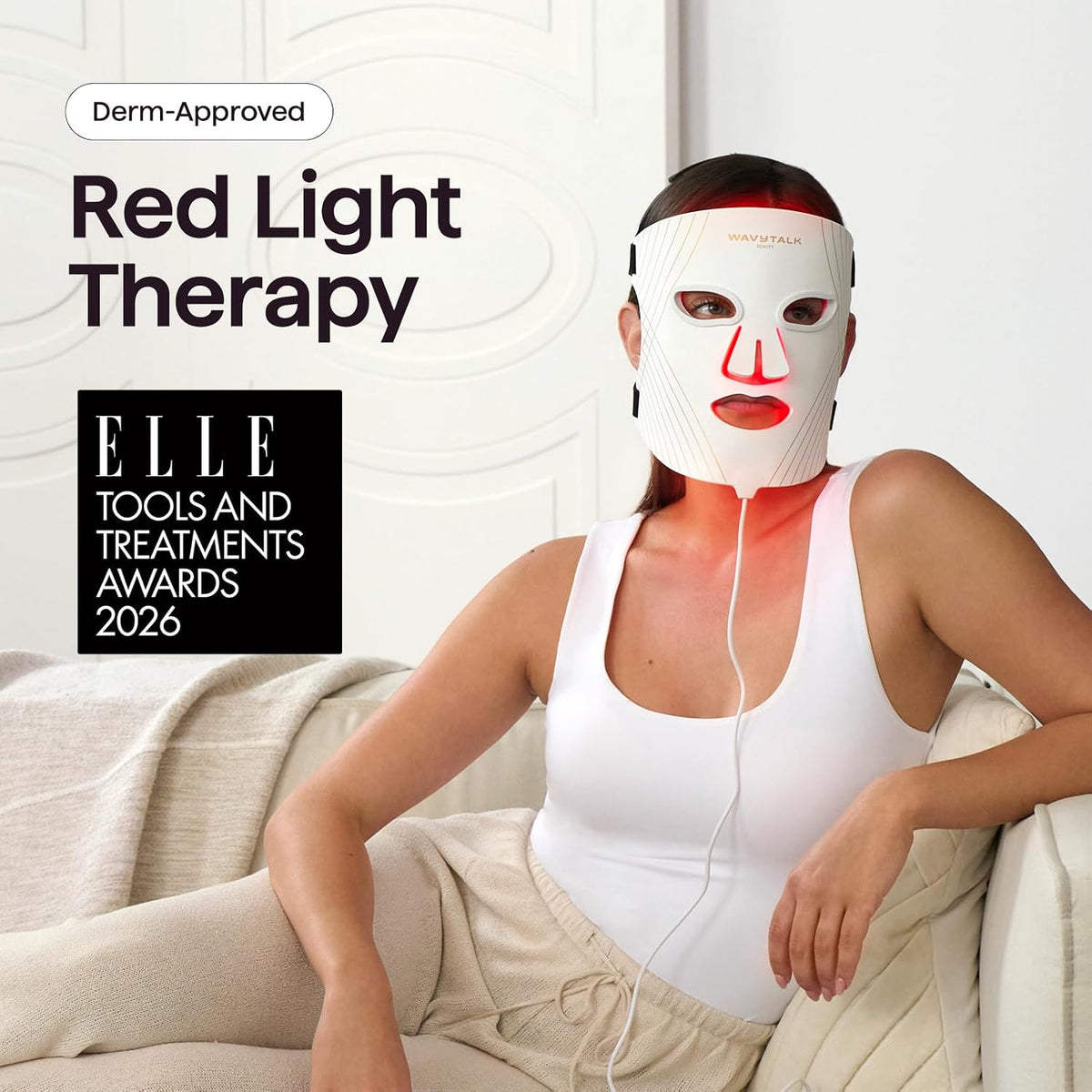 Máscara de terapia de luz roja wavytalk para la cara, máscara facia...