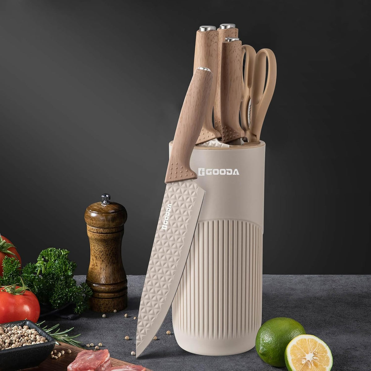 GOODA - Juego de cuchillos de cocina con bloque, juego de 6 piezas...
