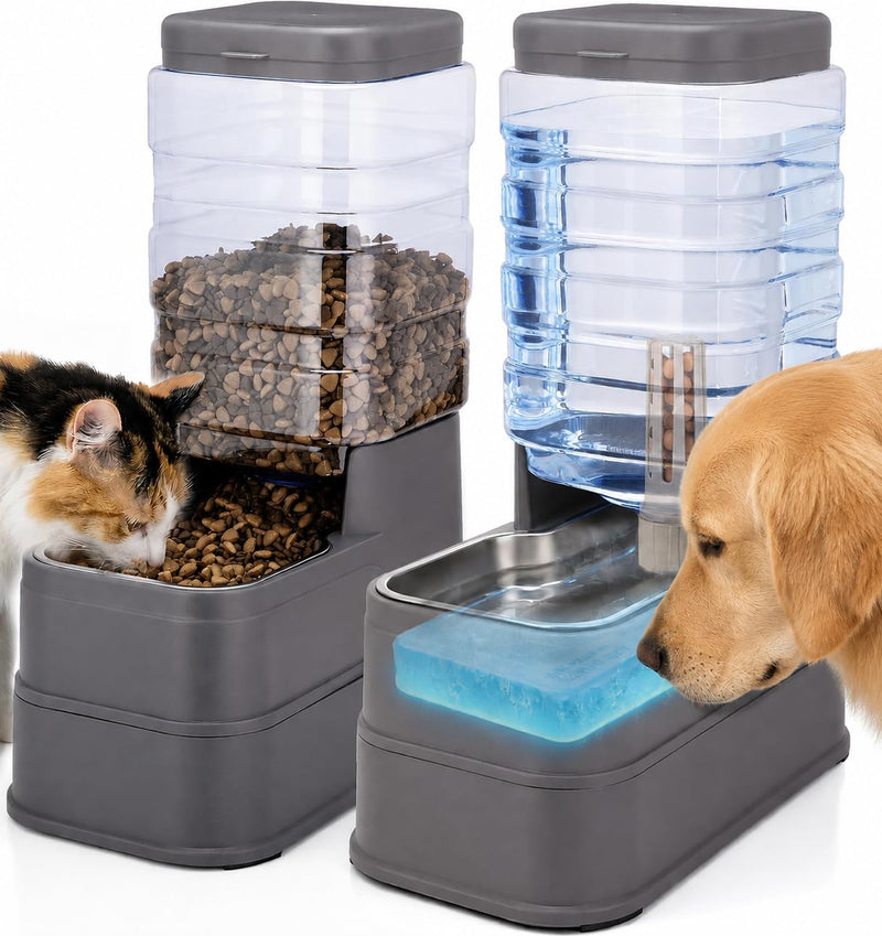 Paquete de 2 alimentadores automáticos para gatos y dispensador de...