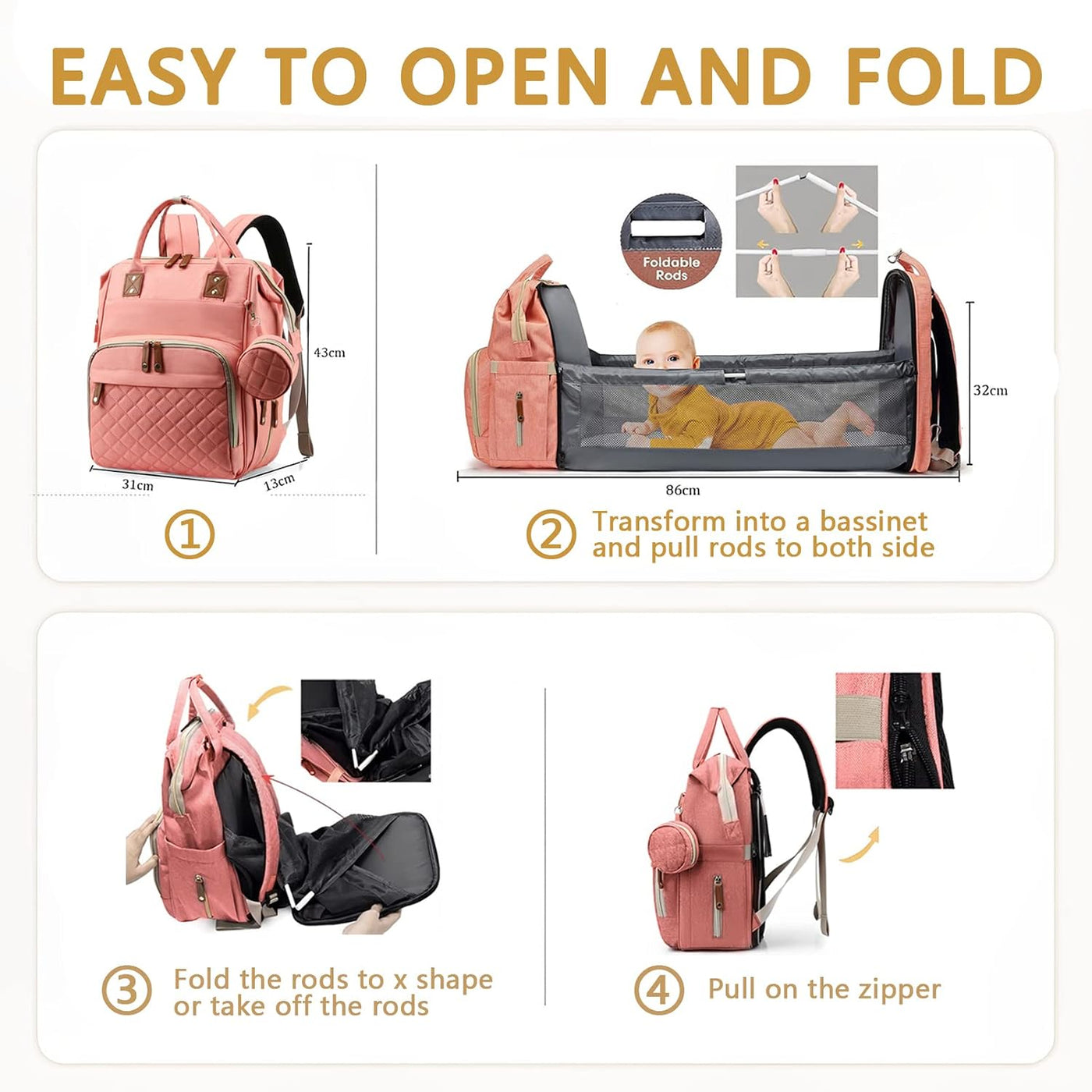 GurZinn Mochila para pañales con cambiador portátil, mochila multif...